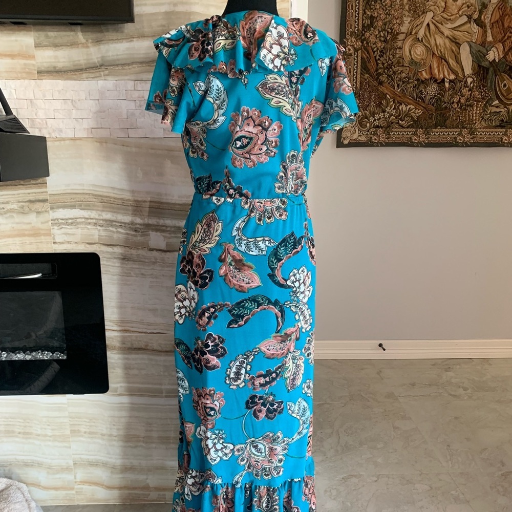 Women’s‎ APT.9 Ruffle V Teal/ Green Floral Dress. Size M - Picture 6 of 8